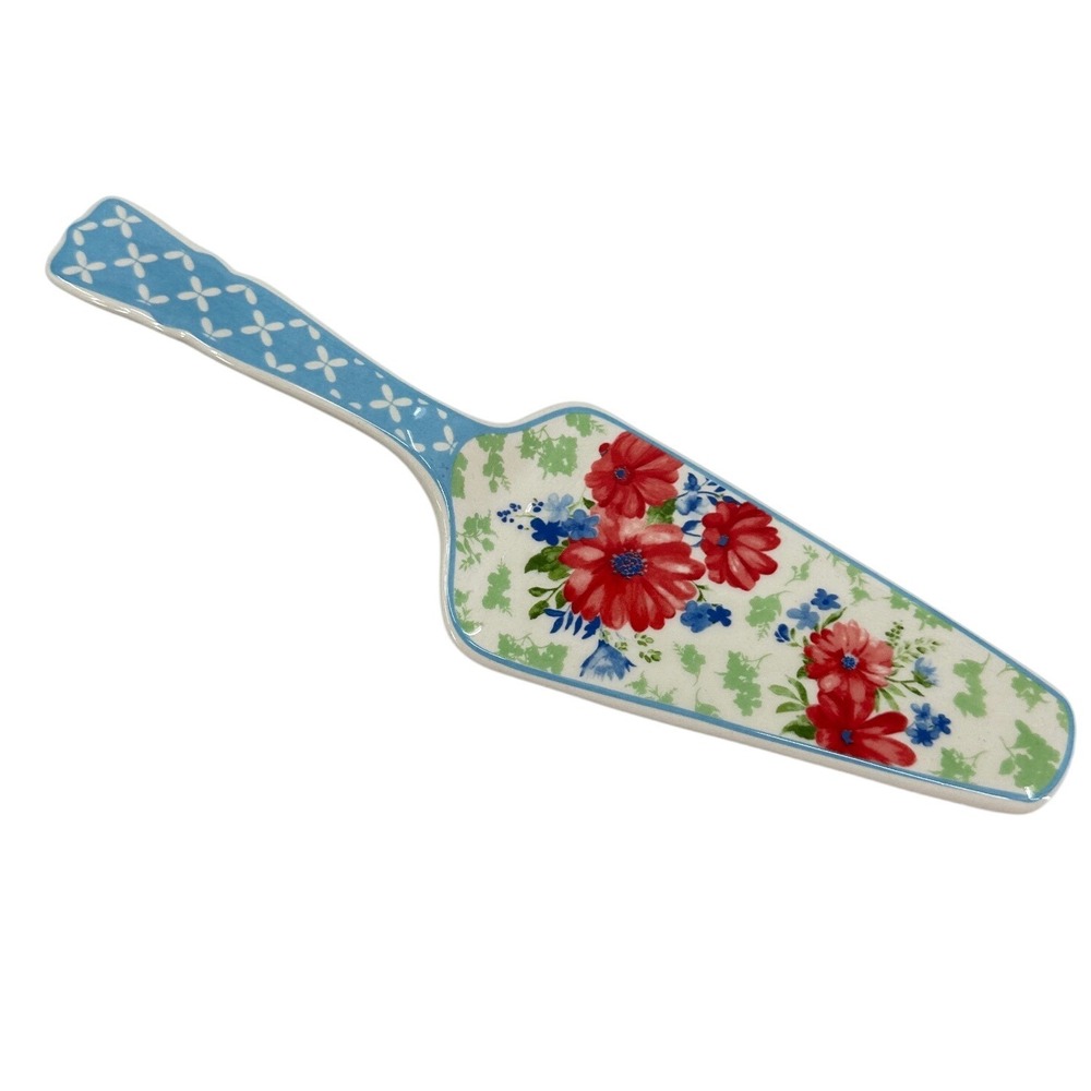 The Pioneer Woman Stoneware Cake Server Floral Blue Red White 2018DMT 10.5 Inch